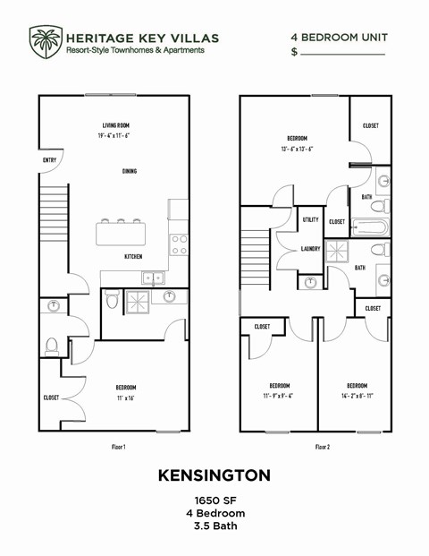 a floor plan of two different floors of a house